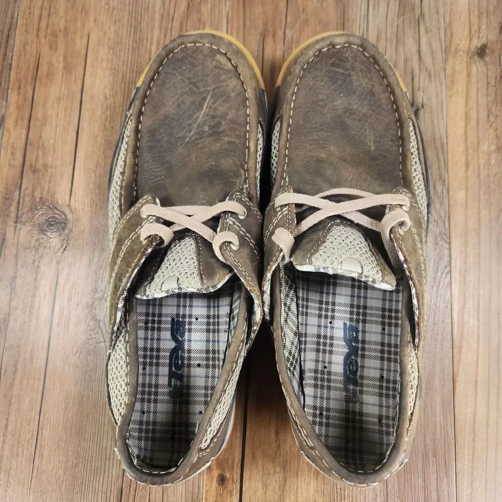 Teva Boat Shoes Mens Sz 11.5 Brown Leather Casual Outdoors Moc Toe Leisure 4003